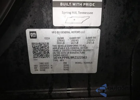 2024 Cadillac Lyriq Luxury W/1Sc z USA, uszkodzony, nr VIN 1GYKPPRL9RZ122563